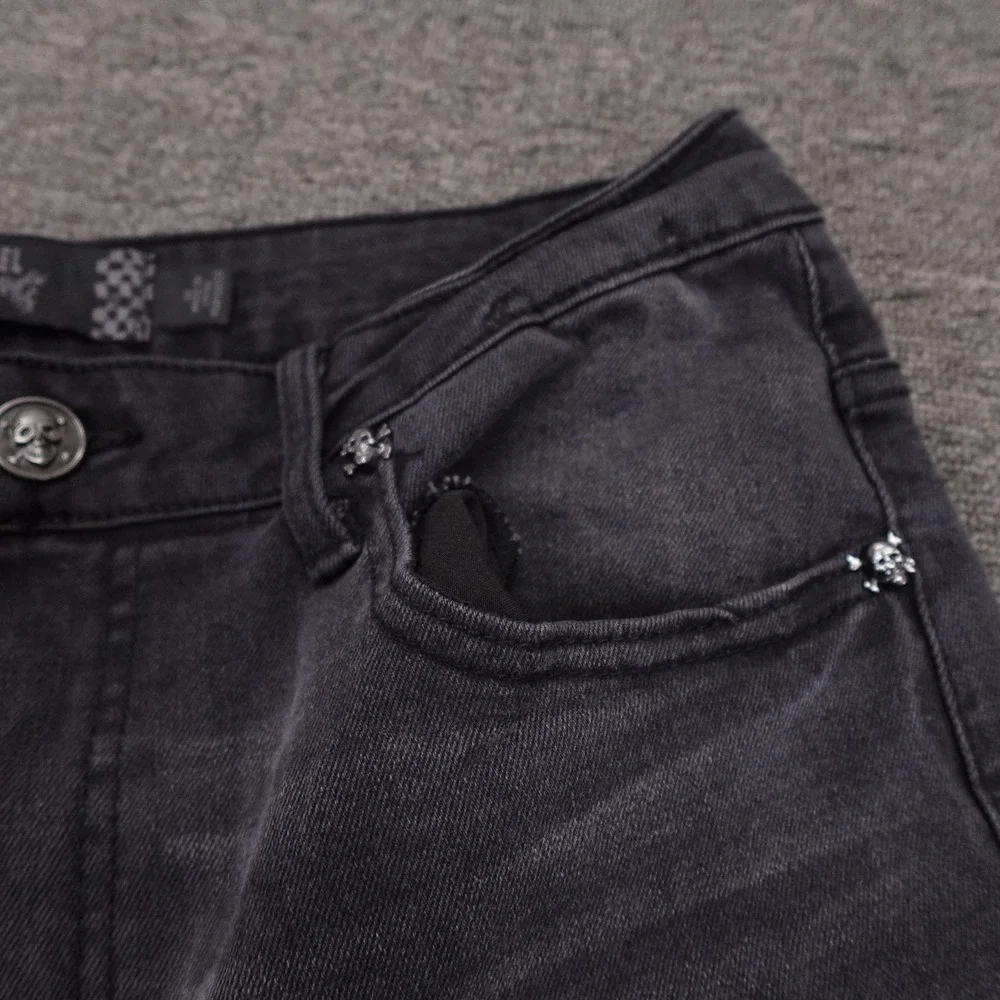Rebel Vengeance Jeans Mens 30x32 Gray Charcoal Wash Straight Skull Denim Pants